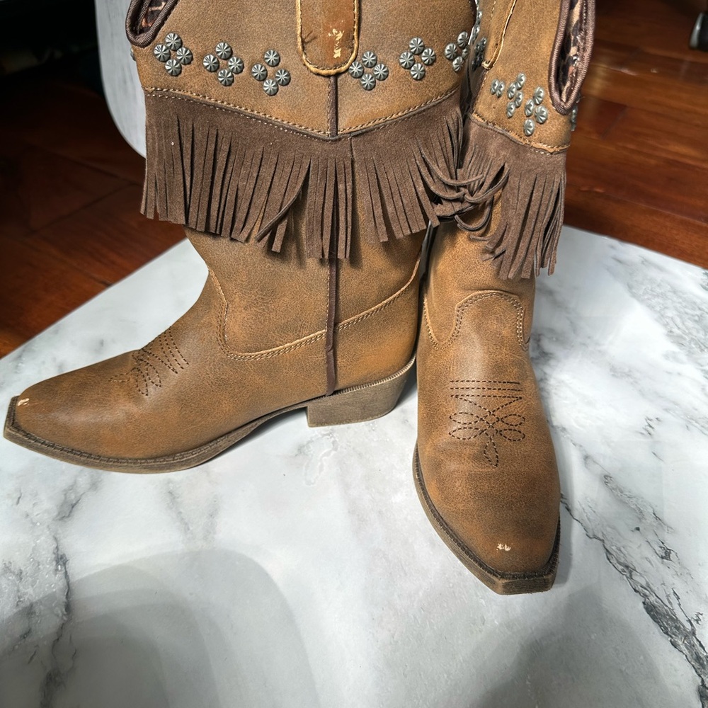 Brown Fringe Cowboy Boots with Embellishments